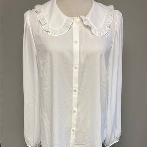 J. Crew White Long Sleeve Blouse with Peter Pan Collar
